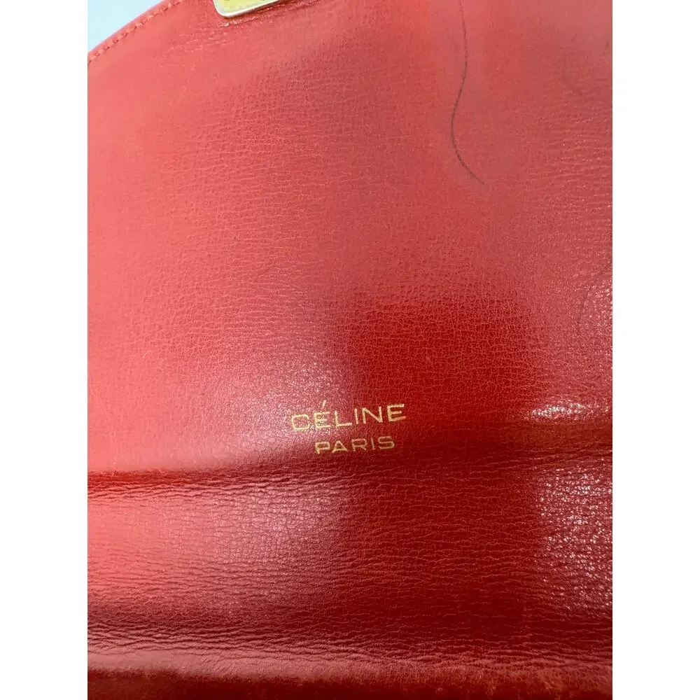 Celine Vintage Red Leather C Logo Clutch Envelope Bag